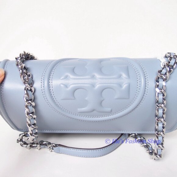 NWT Tory Burch Fleming Small Leather Shoulder Crossbody Bag CLOUD BLUE Authentic - Picture 13 of 15